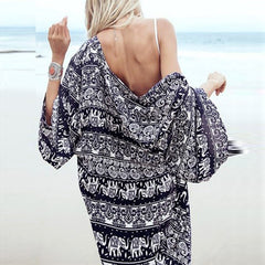 3/4 Sleeve Casual Beach Boho Cover Up Cardigan Long Blouse