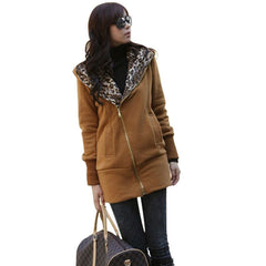 Long Leopard Hooded Sweatshirts Jacket