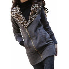 Long Leopard Hooded Sweatshirts Jacket