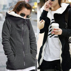 Fashion Zipper Up Thick Fleece Outwear Casual Coats Jacket
