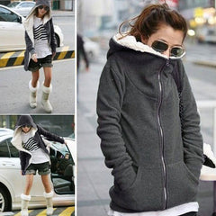 Fashion Zipper Up Thick Fleece Outwear Casual Coats Jacket