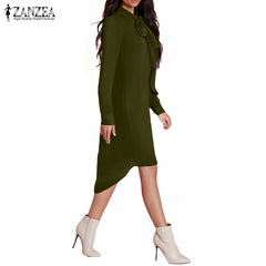 Bow Long Sleeve Casual Amsymetircal Chiffon Blouse