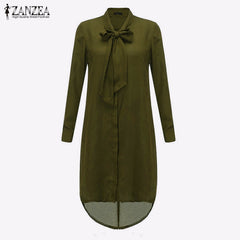 Bow Long Sleeve Casual Amsymetircal Chiffon Blouse