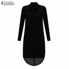 Bow Long Sleeve Casual Amsymetircal Chiffon Blouse