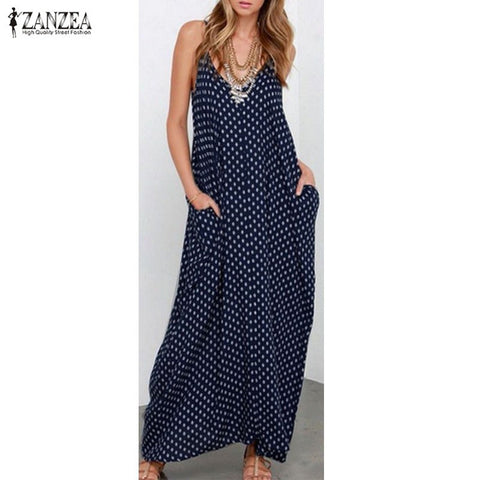 Strapless Polka Dot Casual Loose Long Maxi Summer Dress