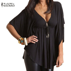 Loose Sexy V-Neck Batwing Sleeve Tee Tops