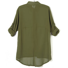 Long Batwing Sleeve Chiffon Shirts Turn-down Collar