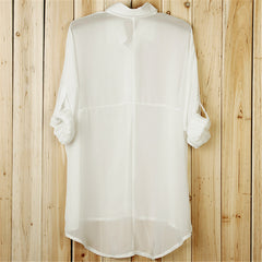 Long Batwing Sleeve Chiffon Shirts Turn-down Collar
