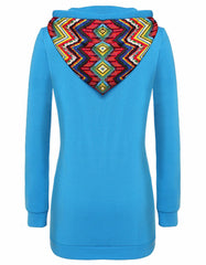 Fashion Patchwork Pullover Hoodie Floral Print Long Sleeve