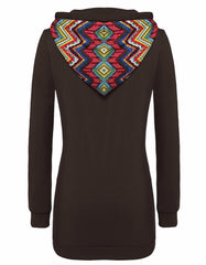 Fashion Patchwork Pullover Hoodie Floral Print Long Sleeve