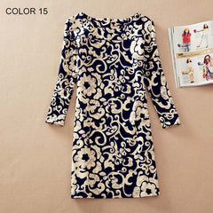 Fashion Flower Print Long Sleeve Casual Autumn Dress