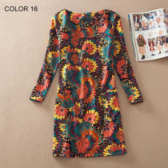 Fashion Flower Print Long Sleeve Casual Autumn Dress