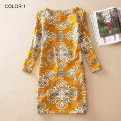 Fashion Flower Print Long Sleeve Casual Autumn Dress