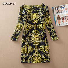 Fashion Flower Print Long Sleeve Casual Autumn Dress