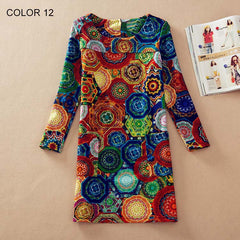 Fashion Flower Print Long Sleeve Casual Autumn Dress