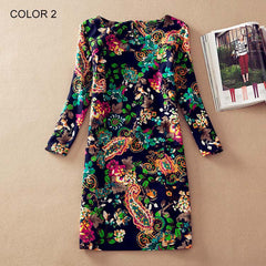 Fashion Flower Print Long Sleeve Casual Autumn Dress