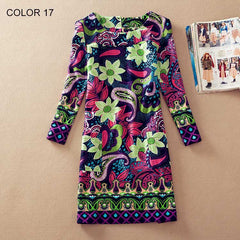 Fashion Flower Print Long Sleeve Casual Autumn Dress