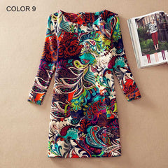 Fashion Flower Print Long Sleeve Casual Autumn Dress