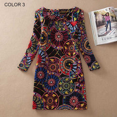 Fashion Flower Print Long Sleeve Casual Autumn Dress