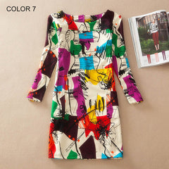 Fashion Flower Print Long Sleeve Casual Autumn Dress