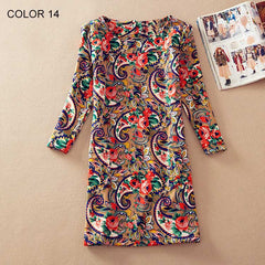 Fashion Flower Print Long Sleeve Casual Autumn Dress