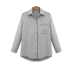 One Pocket Turn-down Collar Full Sleeves Casual Top