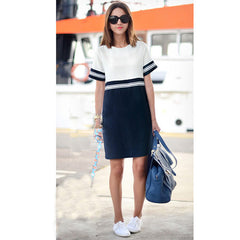 Chiffon Patchwork Short Sleeve O-neck Straight Midi Dress