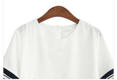 Chiffon Patchwork Short Sleeve O-neck Straight Midi Dress