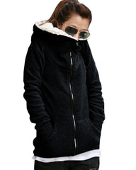 Fashion Zipper Up Thick Fleece Outwear Casual Coats Jacket