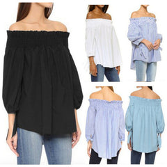 Sexy Off Shoulder Slash Neck Blouse Shirts Casual 3/4 Sleeve